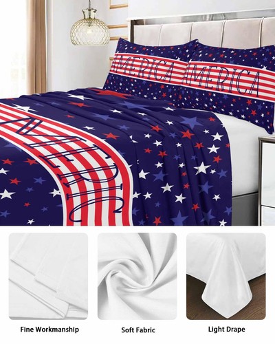 4th of July Patriotischer Stern auf marineblauen flachen Laken Bettwäsche Top Sheet - Queen... - Bild 5 von 7