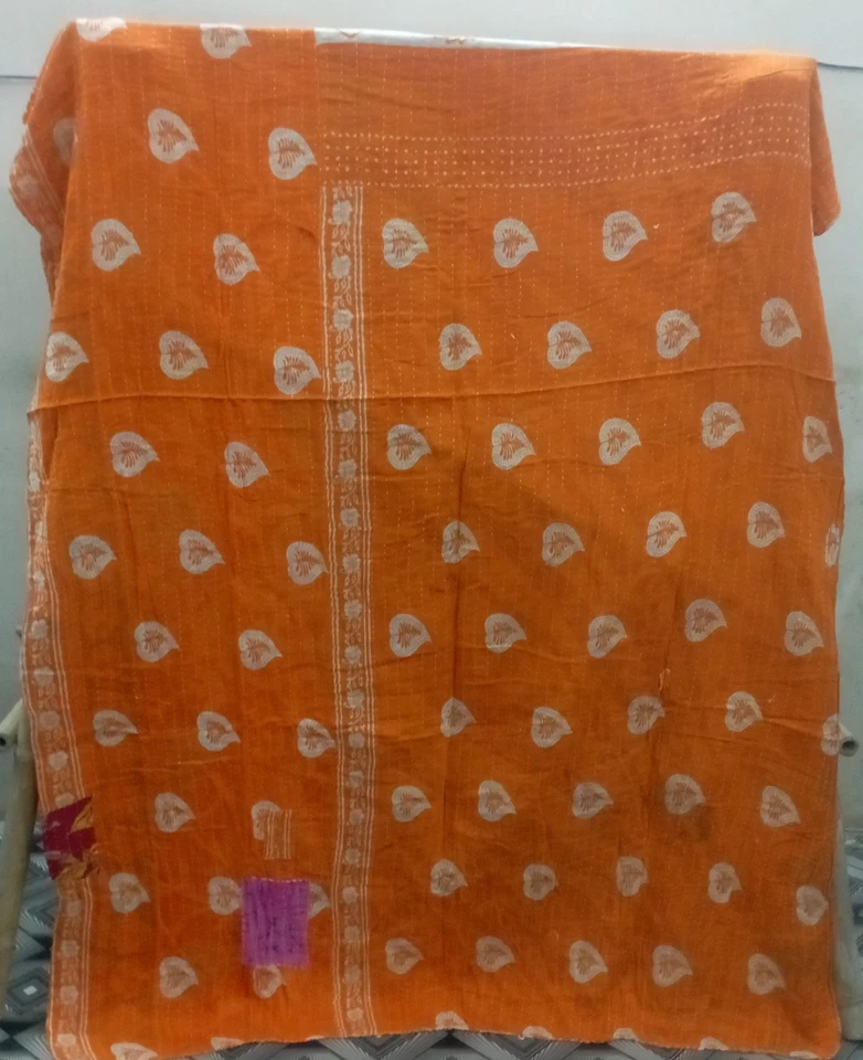 印度手工床罩复古 Kantha 被子棉毯 Gudari Ralli Throw — 第 2/2 张图片