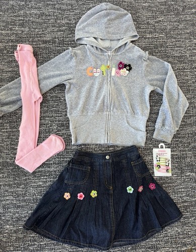 Gymboree SZ 10 Imaginary Friends Adorable outfit Skirt Velour Hoodie Hair Accs