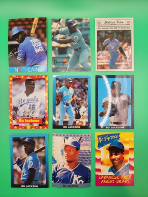 #ad Bo Jackson NICE 9 CARD ODDBALL RARE LOT Kansas City Royals Baseball Cards $5.99