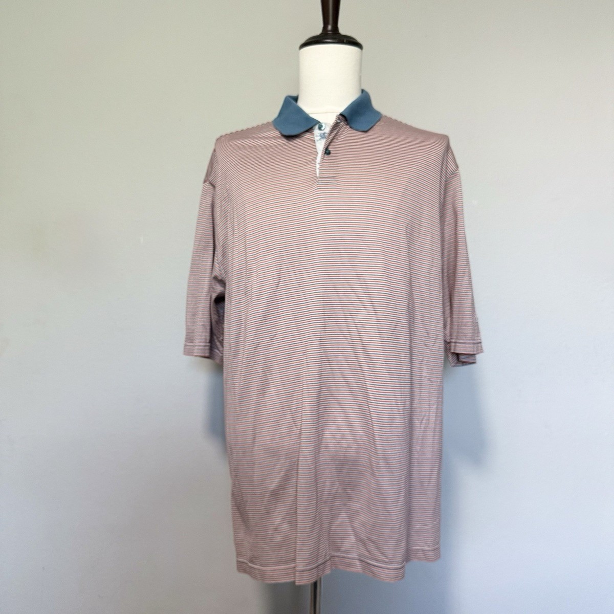 Burberry Golf Made In Italy Red Blue White Striped Polo