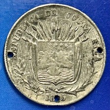 1865 Costa Rica 25 Centavos AU Details Holed 