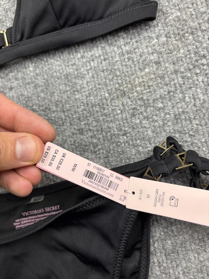 Traje de baño bikini Victorias Secret para mujer mediano negro triángulo parte superior inferior dorado V Foto 3 de 4