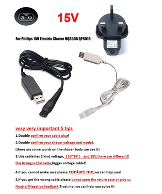 Cavo adattatore caricatore USB 15V per rasoio Philips serie 1000 3000 5000 decespugliatore