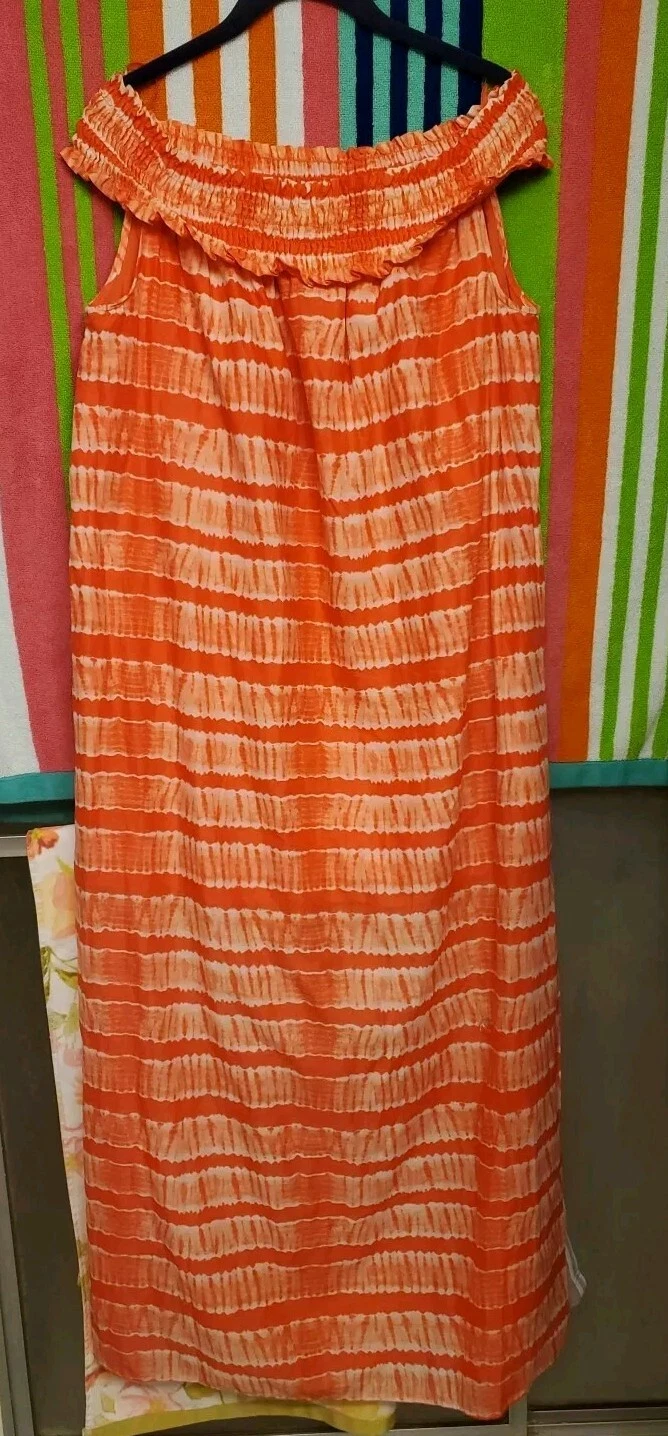 Abito donna Michael Kors tie dye arancione foderato senza maniche maxi tubino taglia L