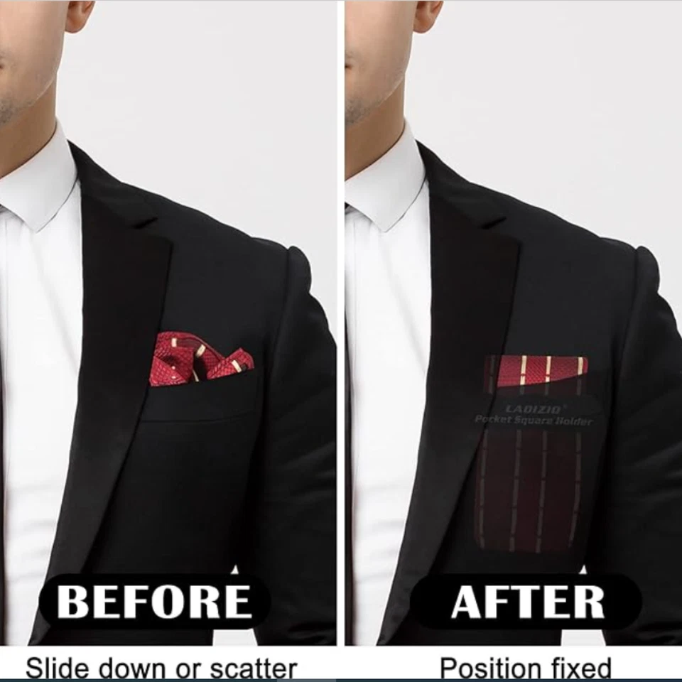 Paquete de 2 soportes cuadrados organizadores de bolsillo cuadrados de bolsillo para hombres preplegados Foto 3 de 4