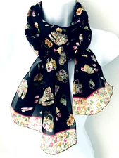 Made in Italy Scarf Women Acessory Rectangle Oblong Black Colorful Poly 62"x11"