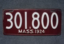 1924 Massachusetts License Plate # 301 - 800