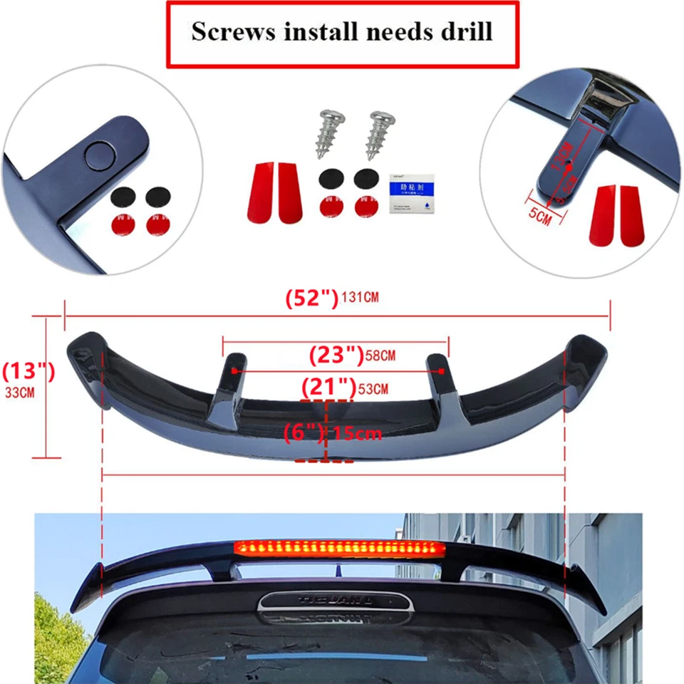 Fit For Saturn Astra 2008-2009 Universal Rear Tailgate Roof Spoiler W/ LED Light - Image 3 of 4
