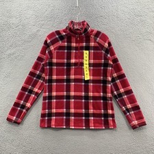 NWT Eddie Bauer Womens Plaid Red Multicolor 1/4 Zip Fleece Pullover Ultra Soft S