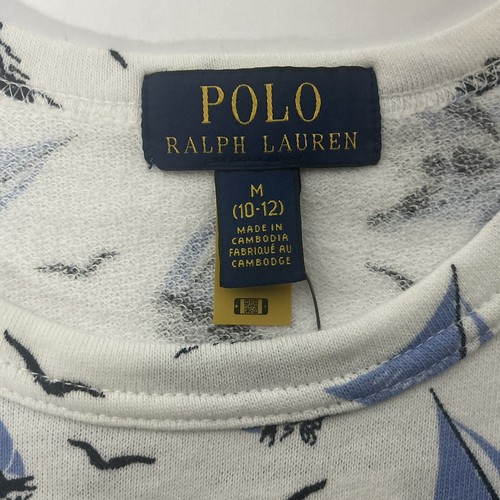Polo Ralph Lauren Boys Sailboat Sweatshirt Medium (10-12) White/Blue NWT - Picture 2 of 8