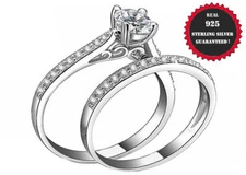 Silver Ring Real 925 Sterling Wedding Engagement  set Women's Band 2ct sz 4-11.5