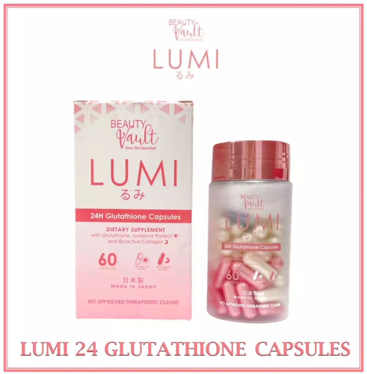 Beauty Vault LUMI 24H Glutathione Capsules, 60 Capsules | eBay