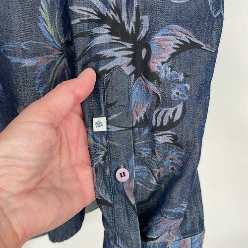 Stone Rose Floral Cotton Button down size M/3 Floral Denim Print EUC - Picture 7 of 11
