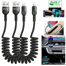 Coiled iPhone Cable for CarPlay iPhone 14 13 12 11 Retractable Fast Charger Cord