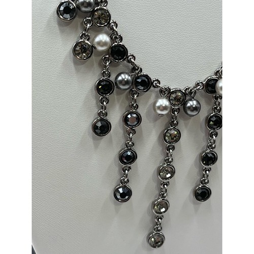 Swarovski Signed Black Crystal and Gray Pearl Bib Statement Necklace - Picture 9 of 15
