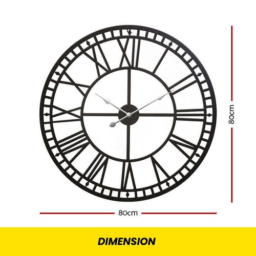 Artiss 60CM Large Wall Clock Roman Numerals Round Metal Luxury Home Decor Black - Picture 7 of 7