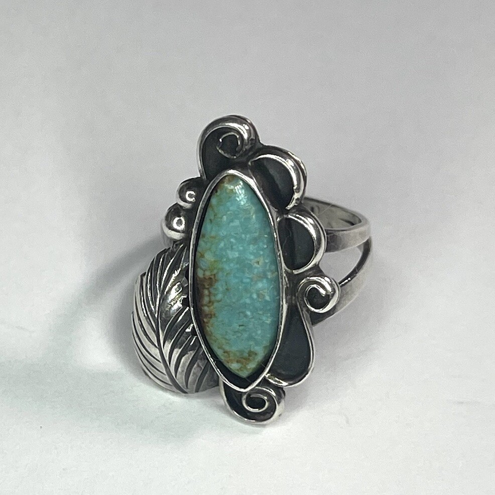 Very Rare Vintage Native American Navajo Onyx Gold Sterling Silver Leaf Ring Very Rare Vintage Native American Navajo Onyx Gold Sterling Silver Leaf Ring