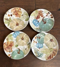 Potter’s Studio CERAMICS BOTANICAL PUMPKIN Appetizer Dessert Plates Set of 4 New