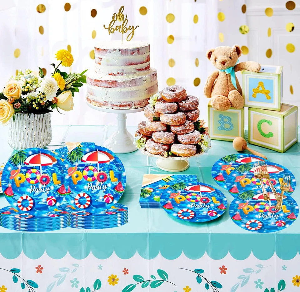 50 шт. посуда тарелки для вечеринки в бассейне, принадлежности для вечеринки в бассейне товары для пляжной вечеринки, 7 дюймов Su - Изображение 4 из 4