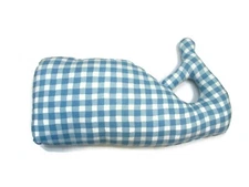 Whale Shaped Throw Pillow Blue and White Checkered Gingham Stuffed Cushion