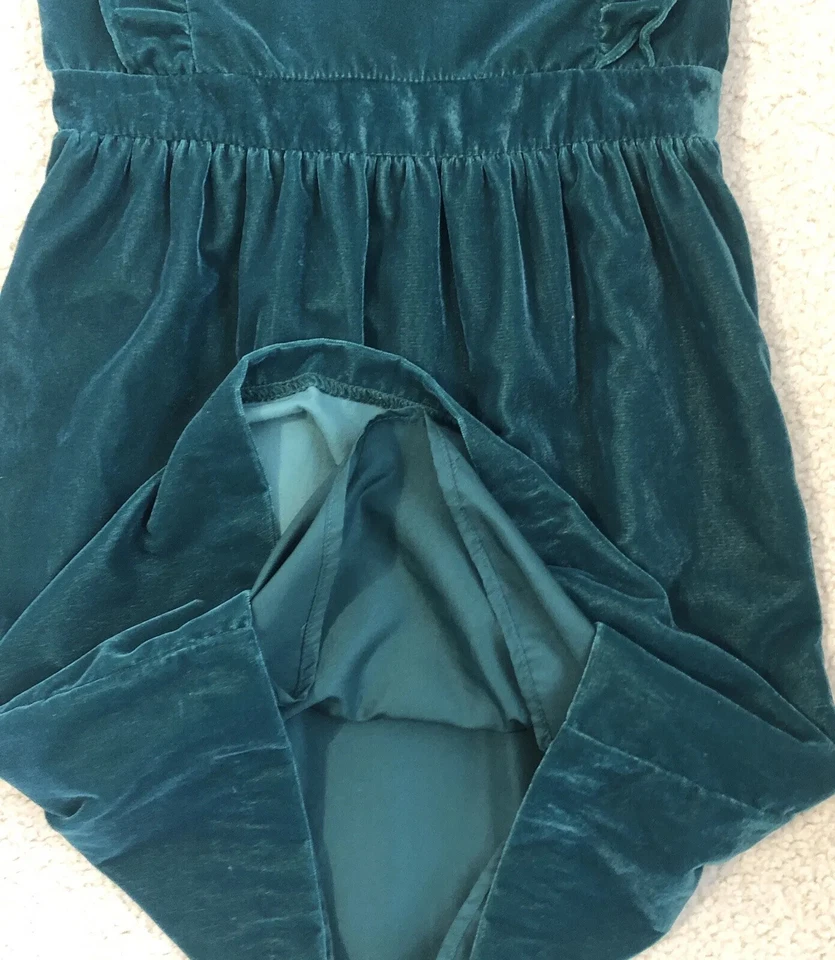 GYMBOREE Talla 6 Niñas Vestido Lápiz Terciopelo Verde Sin Mangas Volantes Corpiño Usado en Excelente Condición Foto 4 de 4