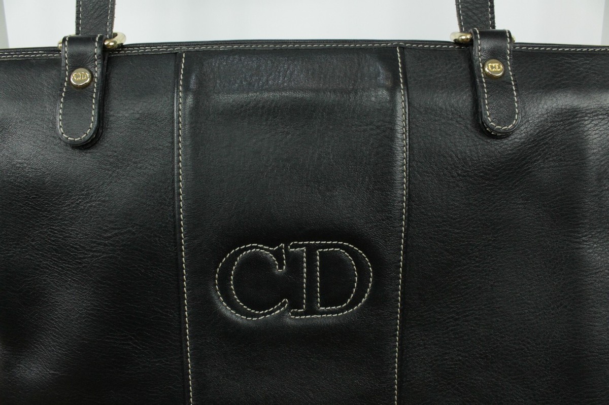 Christian Dior Vintage Black Leather Large Shoulder Bag