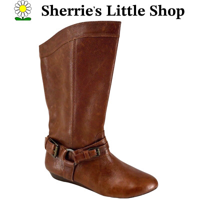 Women's Gianni Bini Brown Cognac Pebble Leather Harness Riding Boots size 9.5M
