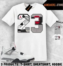 Tee Shirt Matching AJ 4 White Cement 2025 Match Sneaker Retro Number 23 T-Shirt