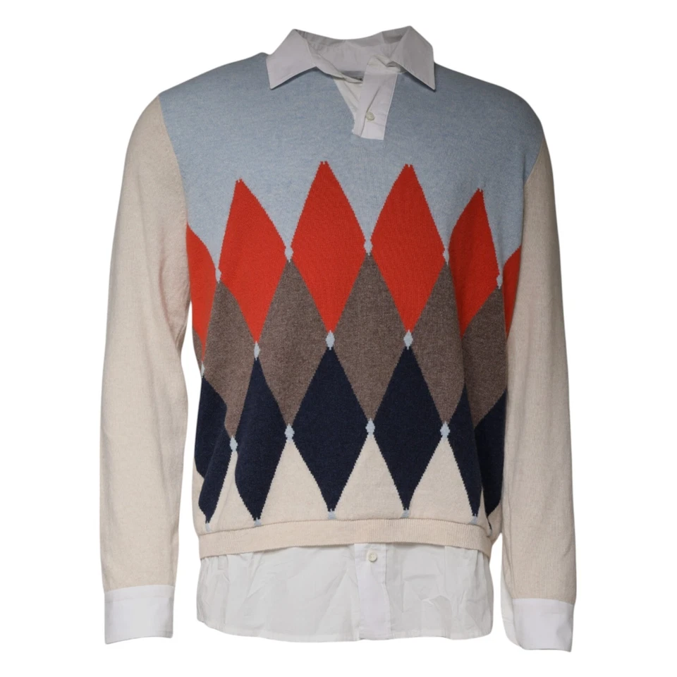 BALLANTYNE Sweater Multicolor Patterned Collared Long Sleeves Pullover 750usd Foto 2 de 4