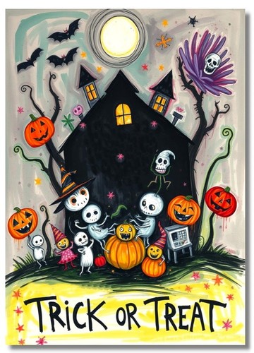 HALLOWEEN NAIVE FOLK ART PRINT 5X7 FUN WHIMSICAL BIZZARE & AT TIMES A BIT CREEPY