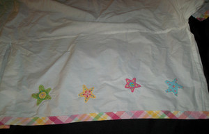 Pottery Barn Kids Crib Skirt Stars Applique Embroidered Plaid Green Pink Yellow