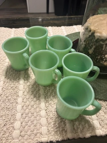 Set of six Fire King Jadeite D Handle Oven Ware Coffee Mugs