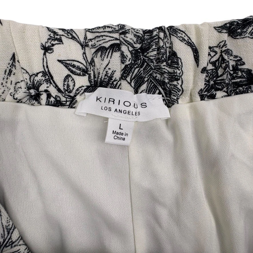 Pantalones Cortos Kirious Los Angeles Mezcla de Lino Marfil Negro Floral Toile Fluido Romántico L Foto 4 de 4