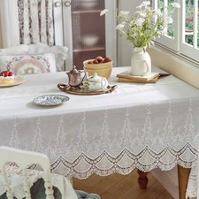 White Lace Tablecloth, Elegant Floral Embroidery TableCover for Home Party Decor