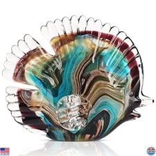 DOVDOV Elegant Blown Glass Fish Statues - Modern Green Art for Coastal Decor