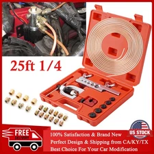 NEW Brake Line Repair Flaring Tool 1/4 25ft Copper Steel Pipe + 20 Nuts Fittings