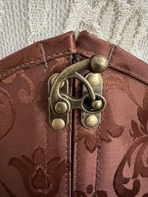 Womens Brown Cream Steampunk Brocade Lace Up Corset Bustier Top Size L