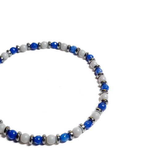 Bracciale Uomo Estate Agata Blu Ematite Argentata Calcite Regalo Artigianale - Foto 8 di 8
