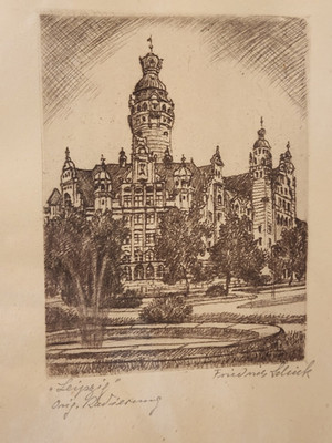Original-Radierung Leipzig (Nachkriegszeit) von Friedrich Schick, handsigniert