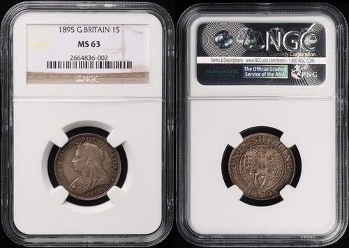 GREAT BRITAIN 1895 QV Old head 1/-. Golden-grey tone. S-3940. Slabbed NGC MS63.