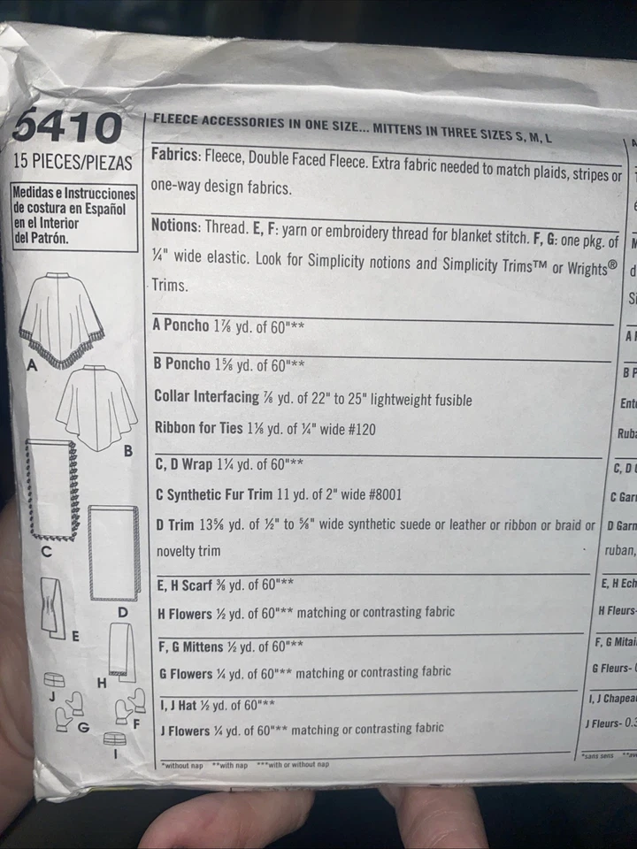 VTG Simplicity Sewing Pattern 5410 For Dummies Poncho, Wrap, Scarf, Mittens, Hat - Image 2 of 3