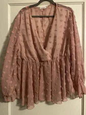 SCOMCHIC Women’s Size XXXL Sheer  Swiss Dots Lightweight Blouse Belted Mauve