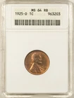 1925-D LINCOLN CENT - ANACS MS-64 RB, ORIGINAL! OLD WHITE SOAPBOX HOLDER