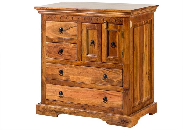 Kommode Holzkommode Sideboard 87Cm Akazie Holz Massiv Hellbraun Braun Kolonial-image