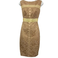 Jax Womens Beige Lace Sleeveless Sheath Knee Length Cocktail Dress Party sz 8