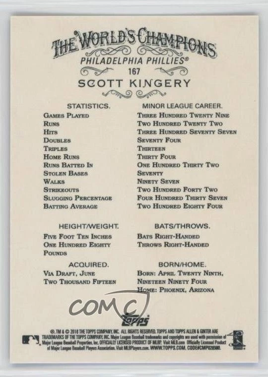 2018 Topps Allen & Ginter's X Scott Kingery #167 Rookie RC - Image 2 of 2