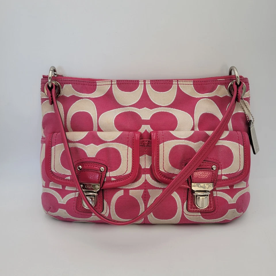 Coach Poppy Double Pocket Pushlock Bag Pink & Silver Rare Vintage - Image 2 of 4