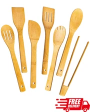 7-Piece Bamboo Wooden Cooking Utensils Set Nonstick Kitchen Spoons & Spatulas
