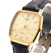 ▶️New Belt 【N MINT】 Vintage SEIKO Dolce 7731-5120 Gold Quartz Mens Watch JAPAN
